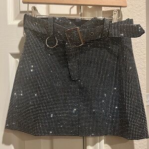 Black and Silver Studded Belted Skirt
